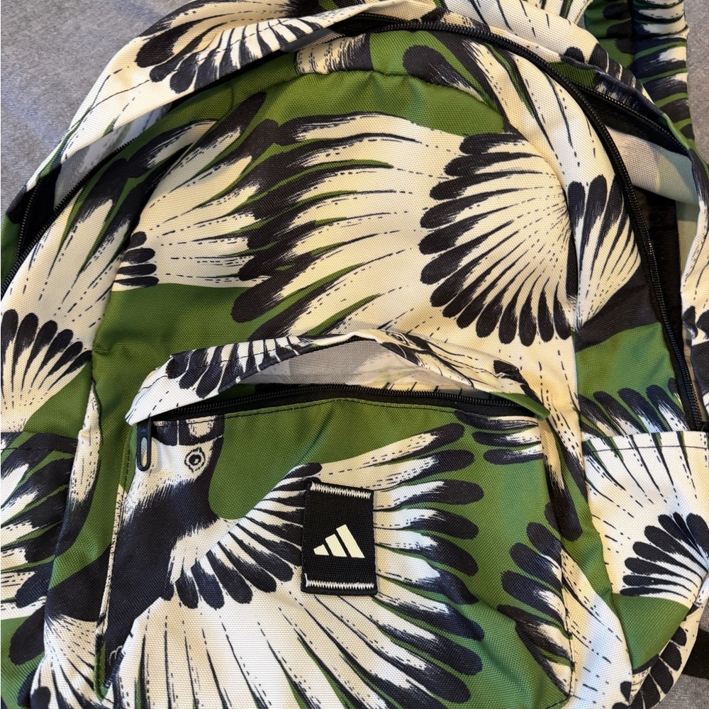 adidas Green, White & Black Bird-Print Backpack
